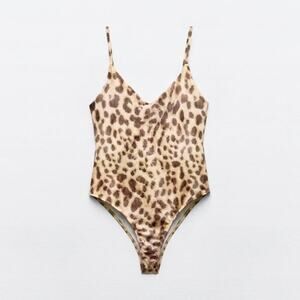 Zara Animal Print Bodysuit Leopard Brown Tan S